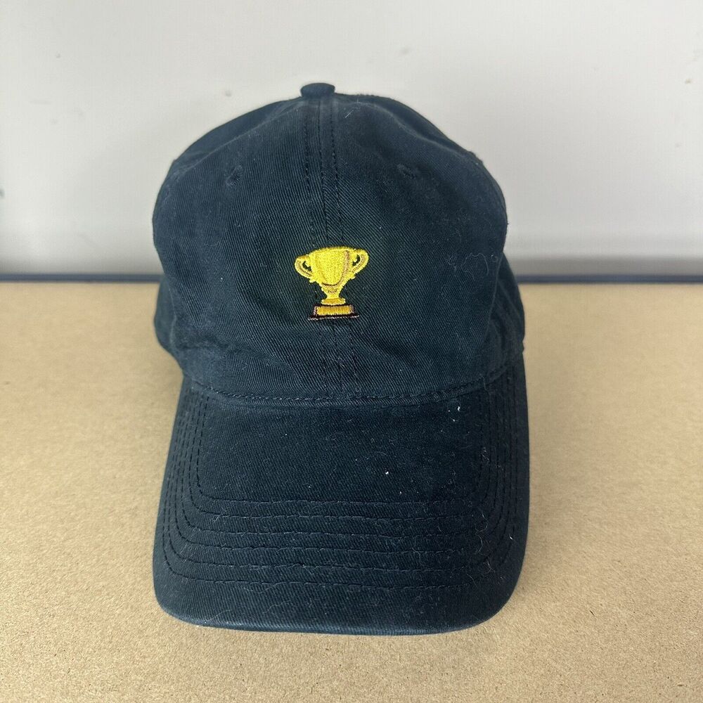 Gold Trophy Hat Cap Strapback Black Gold Casual Distressed Mens